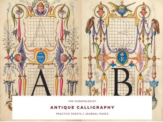 Calligraphy Worksheet, Hand Lettering Practice Guide, Vintage, Junk Journal Page | Digital Download