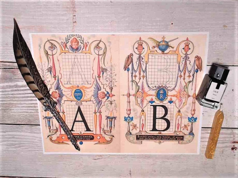 Calligraphy Worksheet, Hand Lettering Practice Guide, Vintage, Junk Journal Page | Digital Download