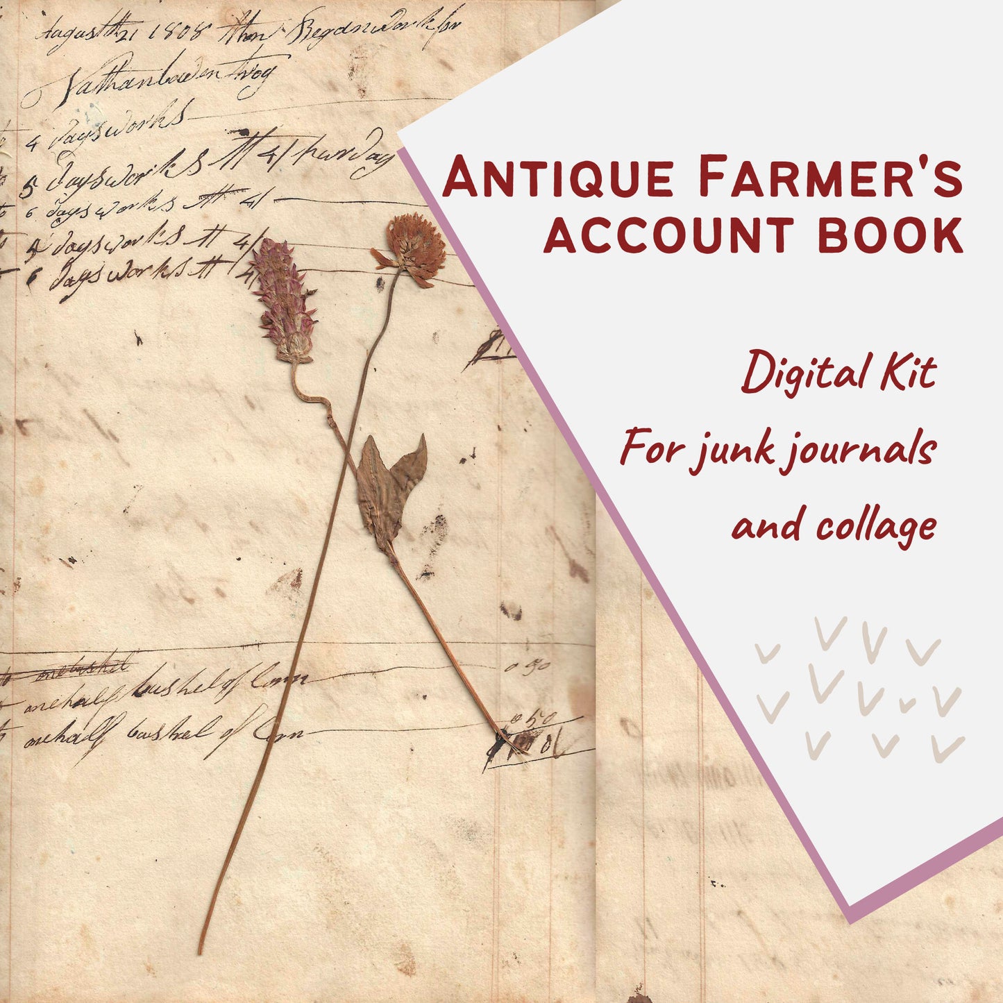 Antique Farmer's Accounting Ledger, Junk Journal Page Inserts, from 1808, Printable Ephemera Pack | Digital Download