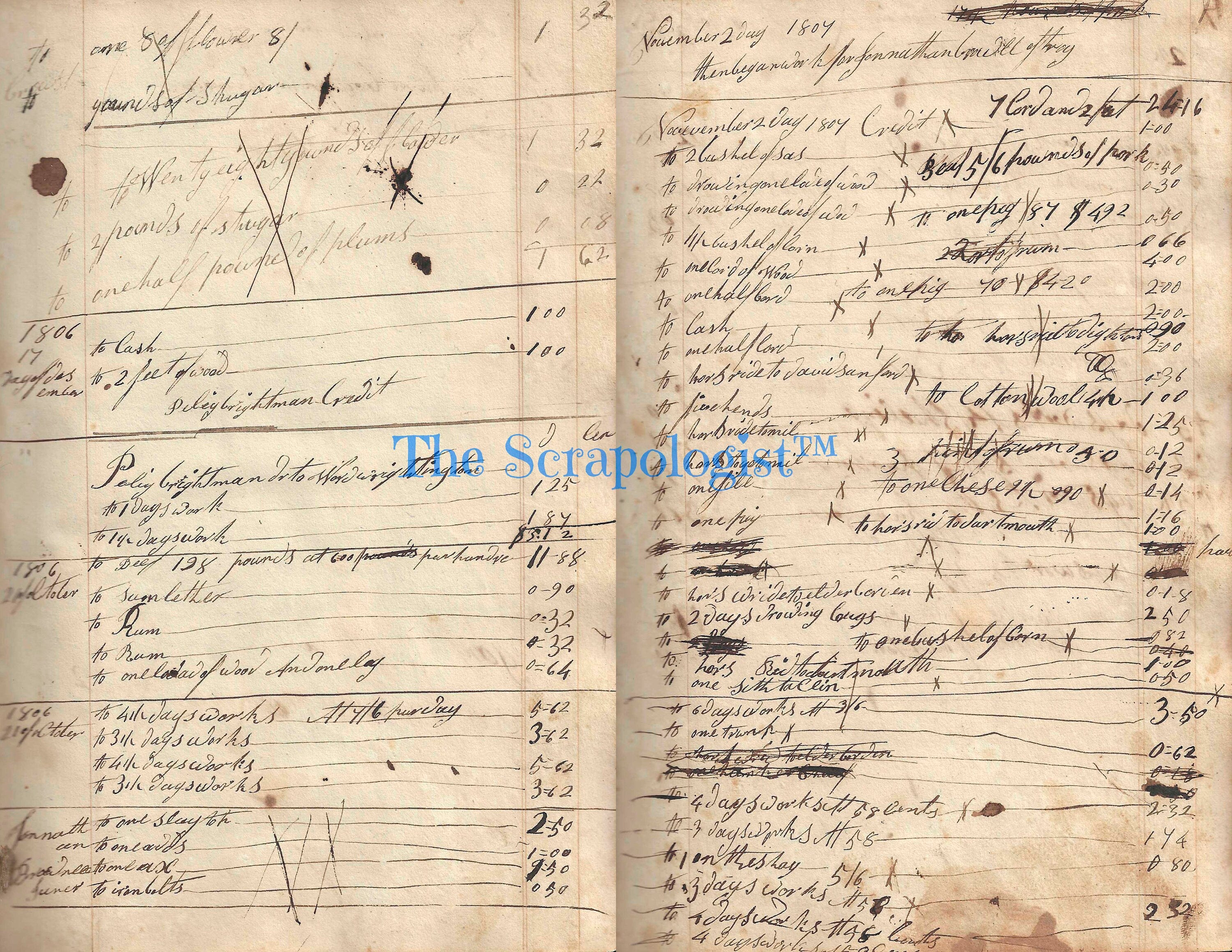 Antique Farmer's Accounting Ledger, Junk Journal Page Inserts, from 1808, Printable Ephemera Pack | Digital Download