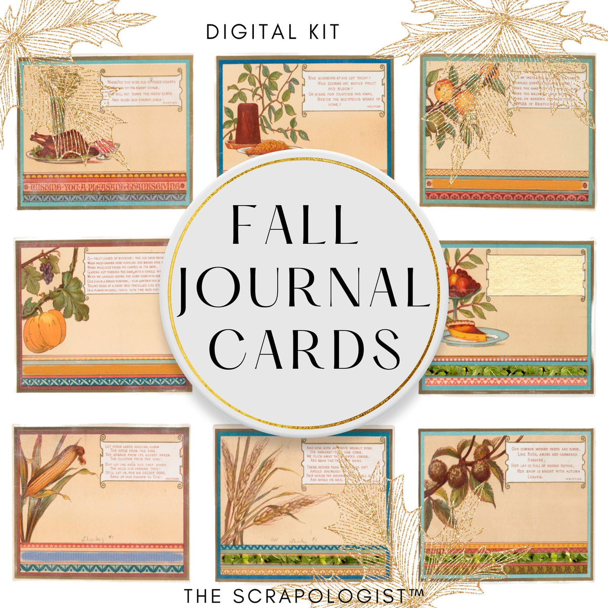 Journal Cards, Vintage Fall, Junk Journal Pockets, Autumn Harvest Ephe ...