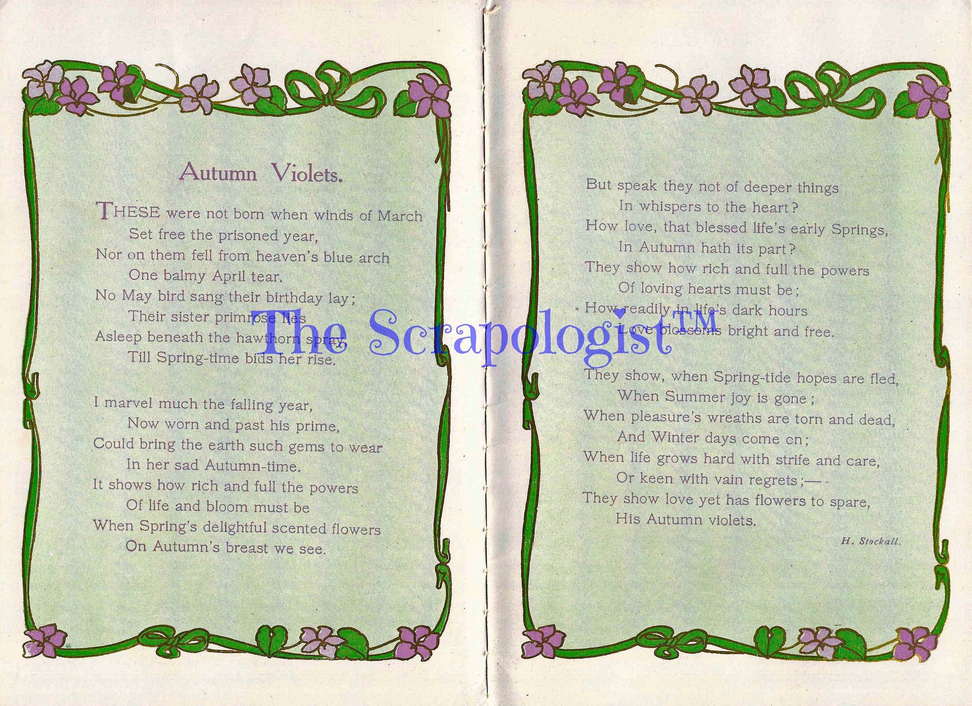 Book of Violets, Victorian Poetry illustrated with color paintings, DIY Junk Journal or Mini Album Kit, Collage Papers | Digital Download