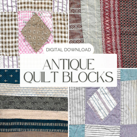 Antique Quilt Block, Vintage Textiles, Junk Journaling Kit, Collage Pages | Digital Download
